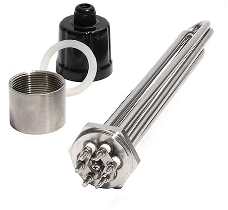 MUAMANC 1 1/4 BSP/DN32 Thread Immersion Water Heater Element With Accessories, 3KW/4.5KW/6KW/9KW/12KW Heating Electrical Pipe 304SUS(380V,4.5KW)