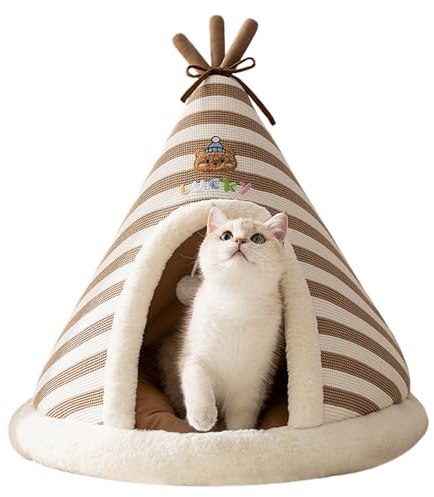 Cat Cave Bed - Cosy Teepee House with Tunnel, Indoor Sleeping Cave for Cats - Indoor Outdoor Winter Sleeping Place Travel Home Bedroom