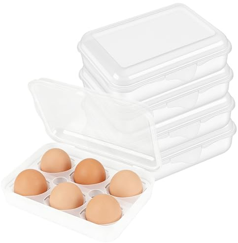 CHUIFAI 5 stycken äggförvaring kylskåp, plast ägglåda 6 ägg transportlåda äggförvaringslådor, transparent äggbehållare för kylskåp, camping, resor