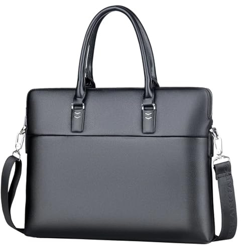 Laptopväska Läderportfölj for män 14 tums kontorsväska for bärbar dator med axelrem Business Messenger Bag(Svart)