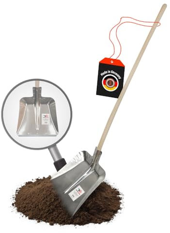 SHW-FIRE | Hallenser Alu Flachrandschaufel 130 cm Buchenholzstiel, 1,8 mm Aluminium, Stahlschutzkante, vielseitig für Garten, Hof, Futter & Schnee - Aluschaufel & Schippe | Made in Germany
