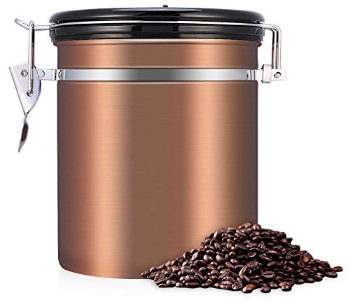 Coffee Beans Storage Canister Stainless Steel Airtight Coffee Beans Container Storage Canister Can-1.5L(Gold)