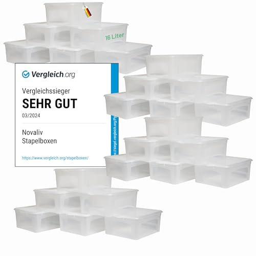 Novaliv 24x Aufbewahrungsboxen mit Deckel 16L transparente Boxen stapelbare Nestbar Storage boxes mit Clipverschluss Kunststoff BPA-frei 41x34x17 cm