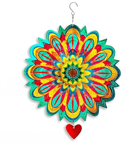 3D-Edelstahl Windspiel 30 cm, Windspiel hängend -Kinetic Windspiel -Innedekoration, Gartendeko für draußen -extra Metalldeko mit Laserschnitt, Kinetic Spinner - Mandala Flamme, 3D Windspiel Edelstahl