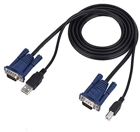 ASHATA KVM Switch Cable, 1.4M USB 2.0 KVM Switch Cable Cable Multifuncional Conveniente para computadora PC, 15 Pines VGA Macho a Macho + USB A/B para computadora PC