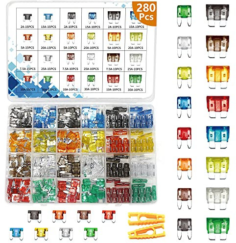 282Pcs-Car Fuses Assortment Kit,Blade-Type Automotive Fuses,Automotive Fuses-Standard&Mini&Low Profile Mini(2A/5A/7.5A/10A/15A/20A/25A/30A),Replacement Fuses for Car/RV/Truck/Motorcycle