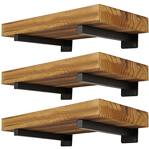 EZYDECOR Shelf Brackets Heavy Duty 6 Pack Brackets for Shelves 20cm Black | Metal Wall Mounted Floating Shelf Bracket , Square Pipe Shape, Easy to Install