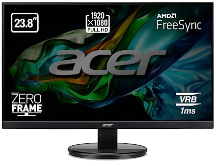 Acer K242HQL - Monitor de 24 Full HD (60.5 cm, 1280 x 1024, Pantalla LED, ZeroFrame, 250 CD/m², Tiempo de Respuesta 1ms VRV, VGA, HDMI), Color Negro