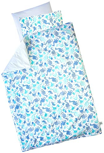 Clevere Kids Kinder Bettwäsche Sterne und Tiere | 2-teilig 100x135 | Wendebettwäsche | 100% Baumwolle | Oeko-TEX | Made in EU (Dinosaurier)