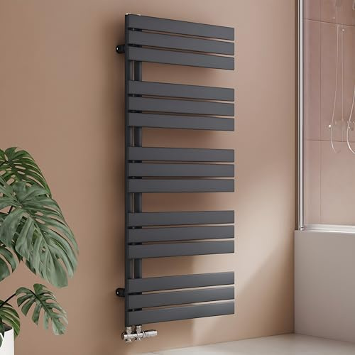 S'AFIELINA Design Badheizkörper Handtuchheizkörper Anthrazit Flach Paneel mit Mittelanschluss 1320x600mm Heizkörper für Bad 838W,Handtuchtrockner für Zentralheizung, Anthrazit (Ohne Thermostatventil)