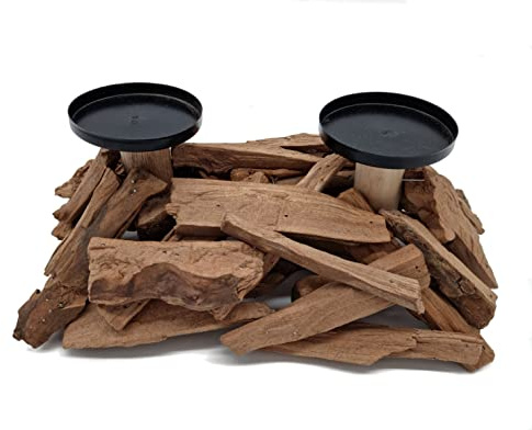 Spetebo Portacandele in legno per 2 candele, 31 x 19 cm, portacandele in legno con piatto in metallo, supporto per candele, decorazione da tavolo