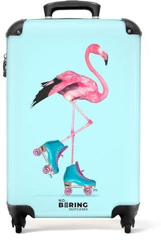 NoBoringSuitcases.com® Kinderkoffer Teenager Mädchen Geschenke Trolley Handgepäck Koffer Suitcase Rollkoffer Kinder - Flamingo - Rosa - Blau - Kinder Koffer Madchen, 55x40x20