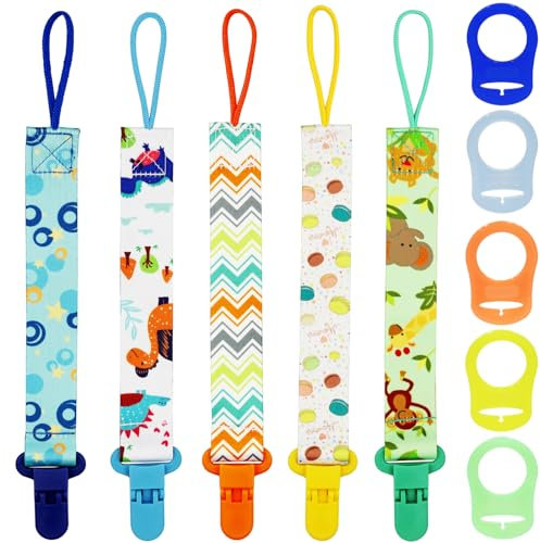 FenFang Clip Per Ciuccio e Adattatore, 5 pc Catenella Ciuccio e 5 pc Silicone Pulsante Anello, Catenelle Per Ciuccio Catenella Portaciuccio Catena Ciuccio Laccetti Ciuccio Per Baby (Verde)