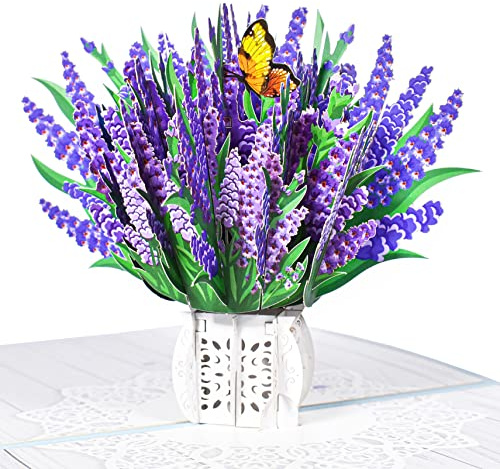 GREETING ART Pop Up Blumenkarte, 3D Hochzeitskarte mit Lavendel, 3D Geschenkkarte zum Geburtstag, 3d Blumenkarte für Freundin, Frau,Pop Up Glückwunschkarte zum Valentinstag,Hochzeitstag