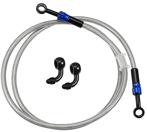A ABSOPRO Tubo Freno Moto Argento 1 Set Per Freni AN3 28 90 Gradi 130cm | Silicone, M10x1, 10mm, 130cm, Per Moto, Fuoristrada, Scooter, ATV, Impianto Frenante Idraulico