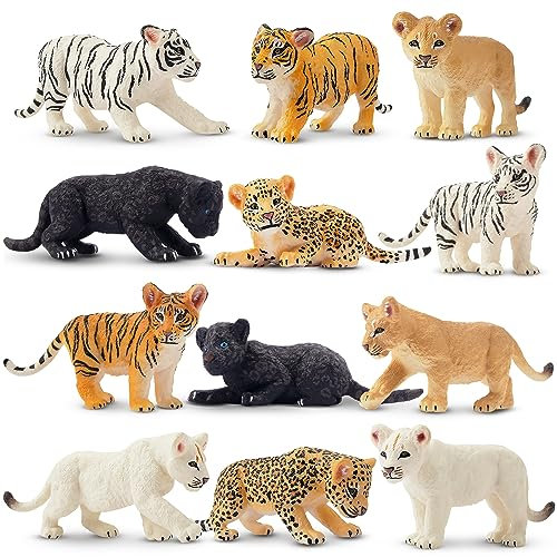 TOYMANY 12 Stück Wald Tiere-Figuren Set Löwe Tiger Leoparden Spielfiguren Spielzeug kleine Dschungel Plastiktiere Mini Zoo Tiere, Ostereier Kuchen Topper Weihnachts Geburtstagsgeschenk