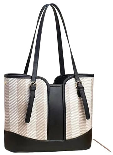 compulsoryking Donne Plaid Contrasto Colore Tote Moda Cuoio DELL'UNITÀ di elaborazione Della Borsa Della Maniglia Superiore Impermeabile Borse, nero, 34x31x25cm
