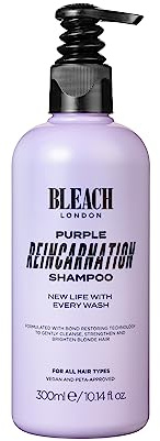 Bleach London Reincarnation Shampooing Violet pour Cheveux Blonds, Correcteur de Couleur, Renforce et Neutralise les Tons Jaunes avec Créatine et Acides Aminés 300ml