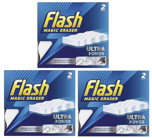 6 x Flash Magic Eraser Ultra Power -No Chemicals Needed - Removes Scuffs, Crayon, Grease and Grimes (Pack of 3)