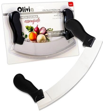 IPEA Coltello Mezzaluna da Cucina con Lama Curva in Acciaio Inox - Coltello Monogama per Tagliare Verdure, Erbe, Carne, Alimenti - Impugnatura Ergonomica - Taglio Preciso e Efficiente