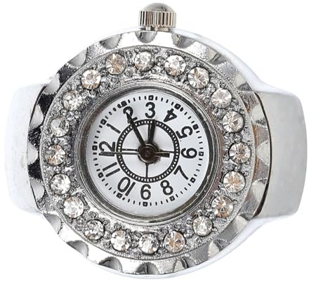 IMIKEYA Elegante Ringuhr Damen aus Edelstahl mit Dekorativem Effekt und Praktischer Funktion Silberfarbener Fingerring Uhr im Retro Stil für Alltag