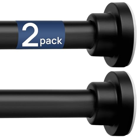 ENJOYBASICS 2 Pack Adjustable Spring Tension Curtain Rods 32 to 66 Inches, Stainless Steel Matte Black Shower Rod No Drilling for Window, Bathroom, Closet, Room Divider, 7/8 Diameter