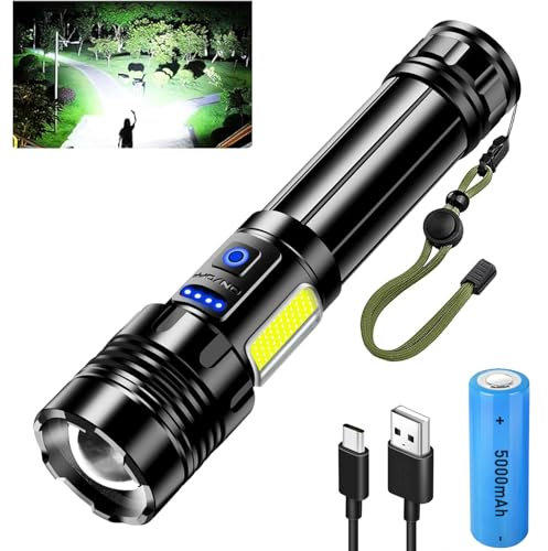 Glarylight LED Rechargeable Torch 600000 Lux, 9 Modes Torches Super Bright, XHP90.2 with COB Side Light, Reverse Charging, Zoomable, IPX7 Waterproof, Powerful Flashlight for Emergency,Camping