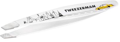 TWEEZERMAN Mini Oval Pinzette (Handgeschliffene, schräge Spitzen, Augenbrauen zupfen, Profi Qualität, Rostfreier Edelstahl), New York
