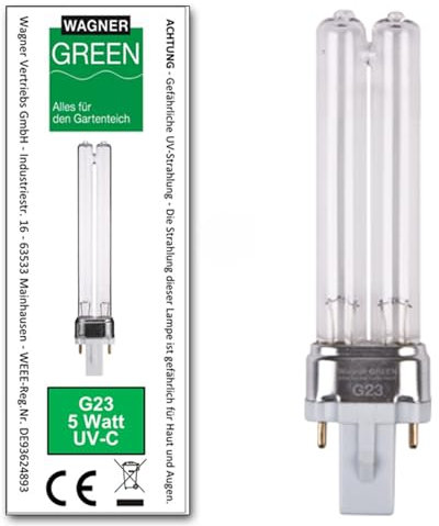Wagner Green Lampe de rechange UVC G23 PL-S pour clarificateur d'eau et filtre de bassin (5 W)