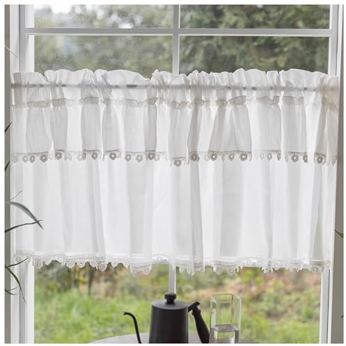Kurzer Küchenvorhang für Kleine Fenster, Stangentaschen Scheibengardine, Halbtransparent Moderner Gardine für Wohnzimmer, Schlafzimmer, Landhaus (Color : White, Size : W150xH40cm/59x16in)