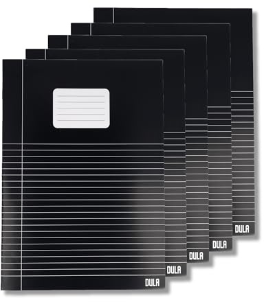 DULA Schulhefte, A4 liniert, Schwarz, 5 Stück, Schulheft liniert