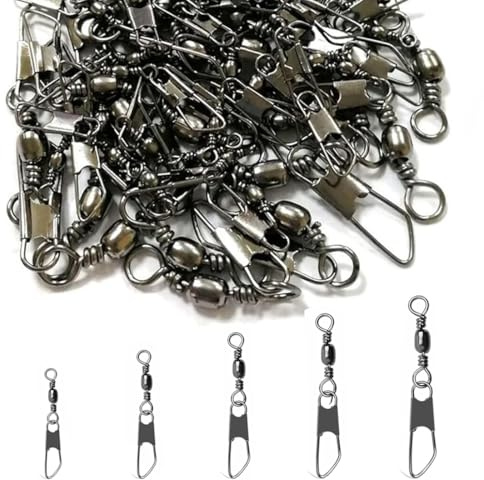 100PCS Materiel de Peche, Emerillons Baril de Pêche et Agrafes de Pêche Interlock à Connecteurs, Emerillons de pêche en Baril, Pêche émerillon Baril Connecteur Anneaux, Barils de Pêche 6＃8＃10＃12# 14#