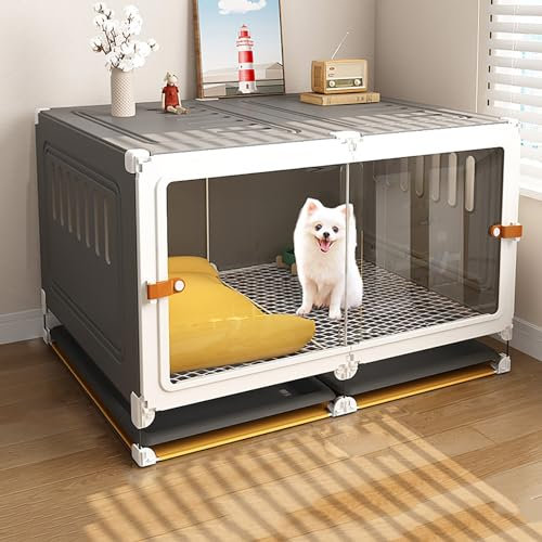 FORRTY Äfig Hundekäfig Möbel Dog Crate Hundebox Großer Wohnbereich, Klar Und Atmungsaktiv, Mit Mesh-Fußpolstern, Geeignet Für Kleine Hunde Wie Bichon Frise Und Teddy(106x46x46cm)