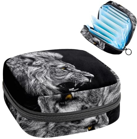 Damenbinden Aufbewahrungstasche Perioden Kit Tasche für Schule Menstruationstasse Beutel Damenbinden Organizer Tasche Löwe Tier Schwarz