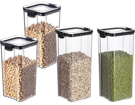 Hylruu Storage Containers Set of 4,1800ml &1300ml Plastic Airtight Food Storage Containers with Lids, Storage Jars for Storing Pasta, Rice, Rlour, Dog, Cat, Cereal Dispenser Kitchen Organiser