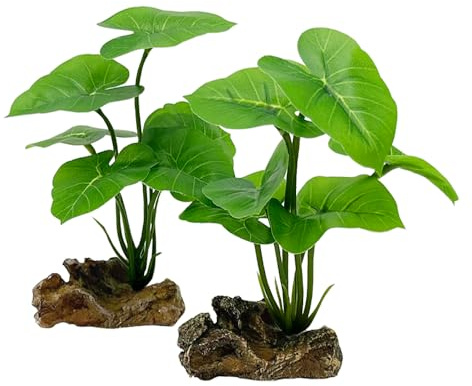 Smoothedo-Pets Fish Tank Decor Aquarium Decorations Ornaments Betta Leaf pad Hammock Plastic Artificial Plant Goldfish Fish Hides Small Tank/Reptiles Plants Driftwood (Green-Type-A-Set)