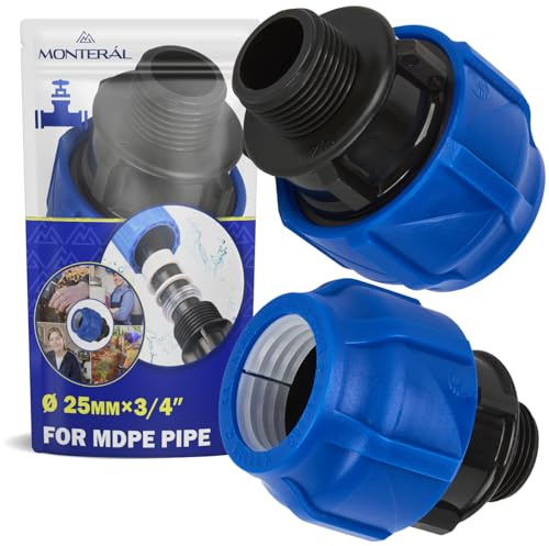 2 Pezzi Raccordo Manicotto Ø 25 mm x 3/4″ Filetto Maschio Polipropilene PP | Collegamento di Tubo Polietilene PE - MONTERAL