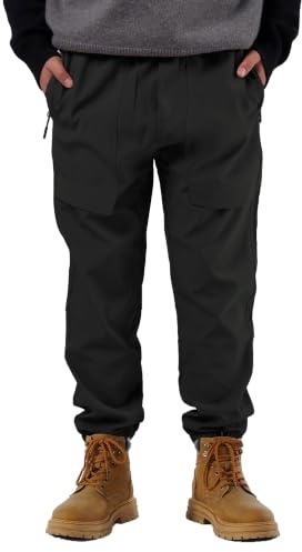 SERENYOU Wasserdichte Wanderhose für Jungen, Softshell-Hose, elastische Taille, Outdoorhose, Kinder, Trekking-Jogginghose, Schwarz , 8-9 Jahre