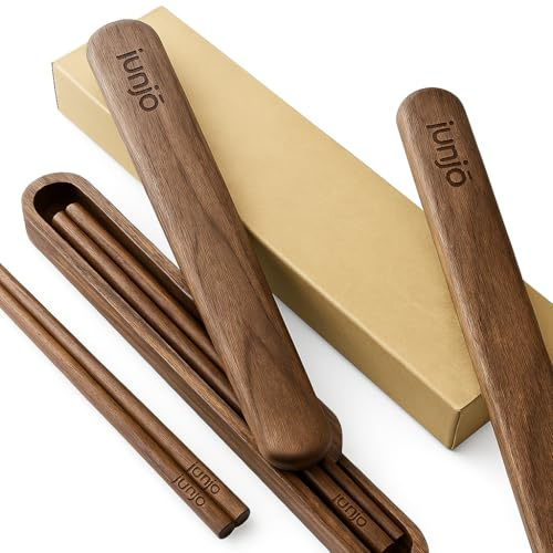 Set de 2 Pares de Palillos PREMIUM de Madera Natural junjō – Con 2 Estuches, Ideal como Regalo para Parejas, Reutilizables para Sushi y Ramen. Palillos chinos premium de calidad.