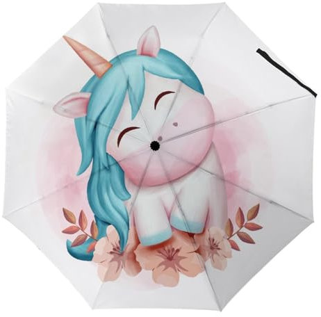 YBQLNP Kompakter Reise Regenschirm Niedliches Einhorn Taschenschirm Automatisch Auf Und Zu Faltbarer Sonnenschirm
