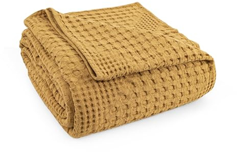 Milam London Couverture douce en 100% coton, pour fauteuil, canapé, lit simple, couvre-lit simple, couvre-lit simple, collection Joanna, couverture douillette 120 x 180 cm (moutarde)