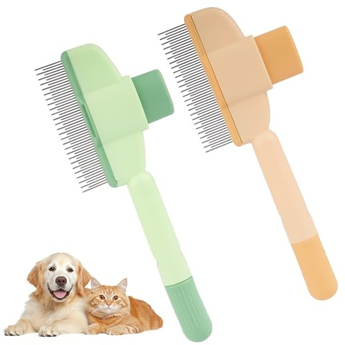 2 PzPettine per Cani, Pettine per Gatti, Pettine Antipulci Autopulente per Animali Domestici, Spazzola per Peli Toelettatura, Pettini per Animali Domestici Gatto Cane Pelo Lungo Corto
