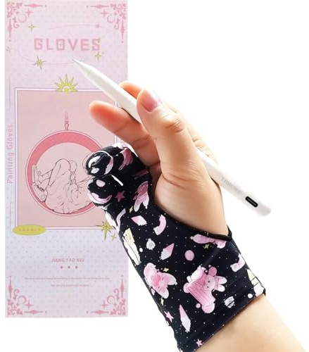 Artist Drawing Glove for Women, Breathable Two Finger Digital Art Glove 3-Layer Palm Rejection Right/Left Hand Digital Graphic Tablet, Blackpink, M Size