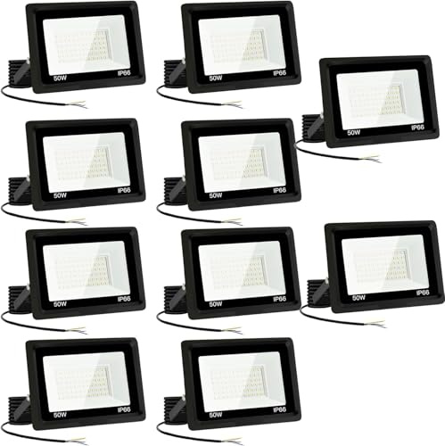 Focos LED Exterior 150W Proyector LED Exterior 15000LM IP66 Impermeable Foco Proyector LED 3500K Blanco Frío Floodlight para Casa, Garaje, Patio, Terraza, Campo (10pcs)