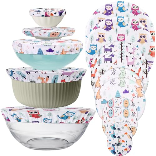 Wusboo Couvercles de Bol Réutilisables Élastique, Lot de 10 Pièces de Couvercles en Tissu Imperméable avec Design de Fruits pour Bols à Salade en Verre et Pots, Couvercles Extensibles