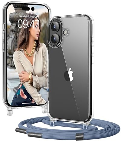 OLEPHY Handykette für iPhone 17 Hülle mit Band, Blau | Necklace Handyhülle, Transparente Schutzhülle zum Umhängen [Verstellbarem und Demontage Umhängeband],