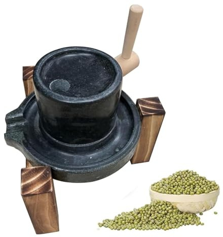 Stone Grain Mill, Stone Mill Hand Cranked Tea Powder Grinder, Wooden Frame+solid Wood Handle, For Bean Barley Spice Corn(Stone Mill)