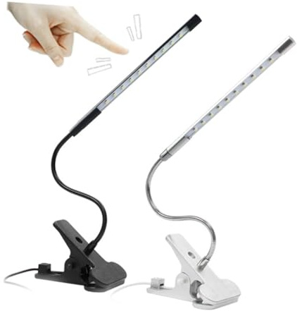 DECOMELODY Lámpara LED con Clip USB Protección Ajustable para Mesa y Cama Luz de Lectura Suave para Dormitorio y Estudio Negro Luz Blanca