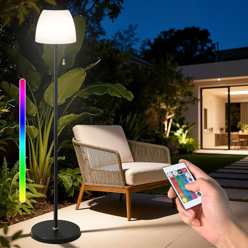 Wuraire Solar Outdoor Floor Lamp - lP65 Waterproof, USB Rechargeable, 16 Colors & 4 Modes,Cordless Floor Lamp, Light Sensor & Remote Control, Adjustable Height for Garden, Yard, Balcony, Pool