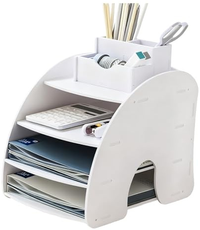 Schreibtisch Organizer, Büro Aufbewahrung mit Großer Kapazität, Büro Organizer, Schreibtisch-Ablage zur Ordentlichen Aufbewahrung von A4-Papier, Stiften, Büchern, Briefen, Dokumenten (Weiß-2)